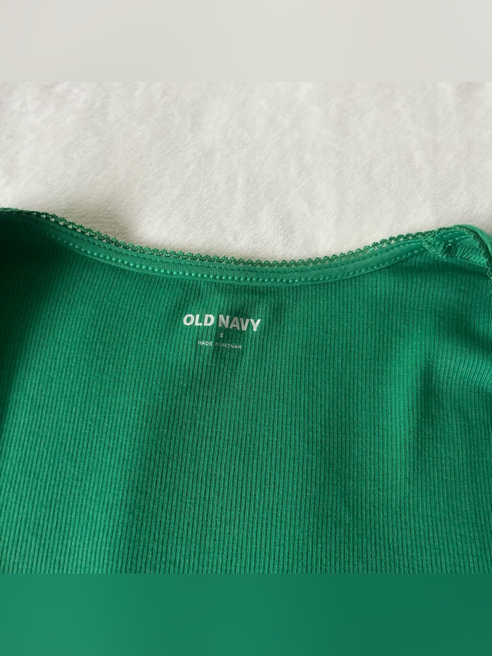 Green Ribbed Square-Neck Top – Size Small - Picture 3 of 3
